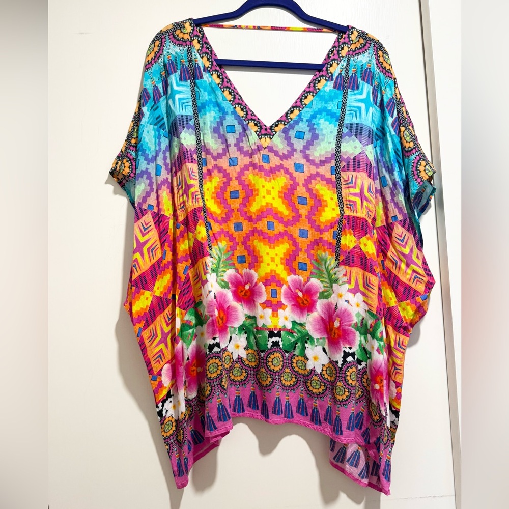 Nanette Lepore Vibrant Floral Boho Swim Cover-Up Tunic | Resort Caftan - Picture 10 of 12